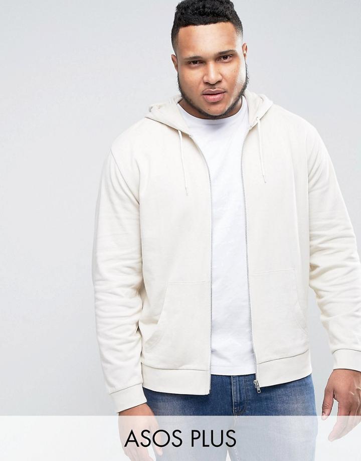 Asos Plus Zip Up Hoodie In Beige - Beige