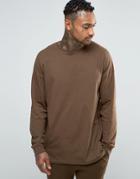 Asos Oversized Long Sleeve T-shirt In Brown - Brown