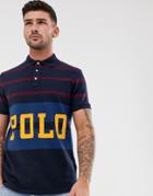 Polo Ralph Lauren Large Logo Varied Stripe Pique Polo Custom Regular Fit In Navy Multi