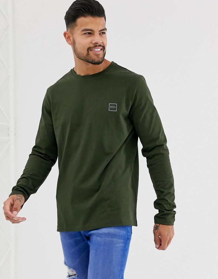 Boss Tacks Small Logo Long Sleeve T-shirt In Khaki-green
