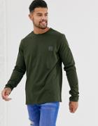 Boss Tacks Small Logo Long Sleeve T-shirt In Khaki-green