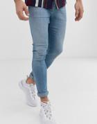 Asos Design Spray On Jeans In Power Stretch Denim In Light Wash-blue