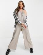 Lola May Tie Back Wide Leg Jumpsuit In Stone-neutral