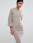 Warehouse Ribbed Balloon Sleeve Sweater - Beige