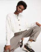 Noisy May Cable Knit Cropped Cardigan In Cream-white