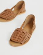 Asos Design Fran Leather Woven Flat Sandals-tan