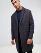 Asos Design Wool Mix Overcoat In Herringbone In Brown - Brown