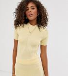 Asos Design Tall Two-piece Cropped Knitted T-shirt-yellow