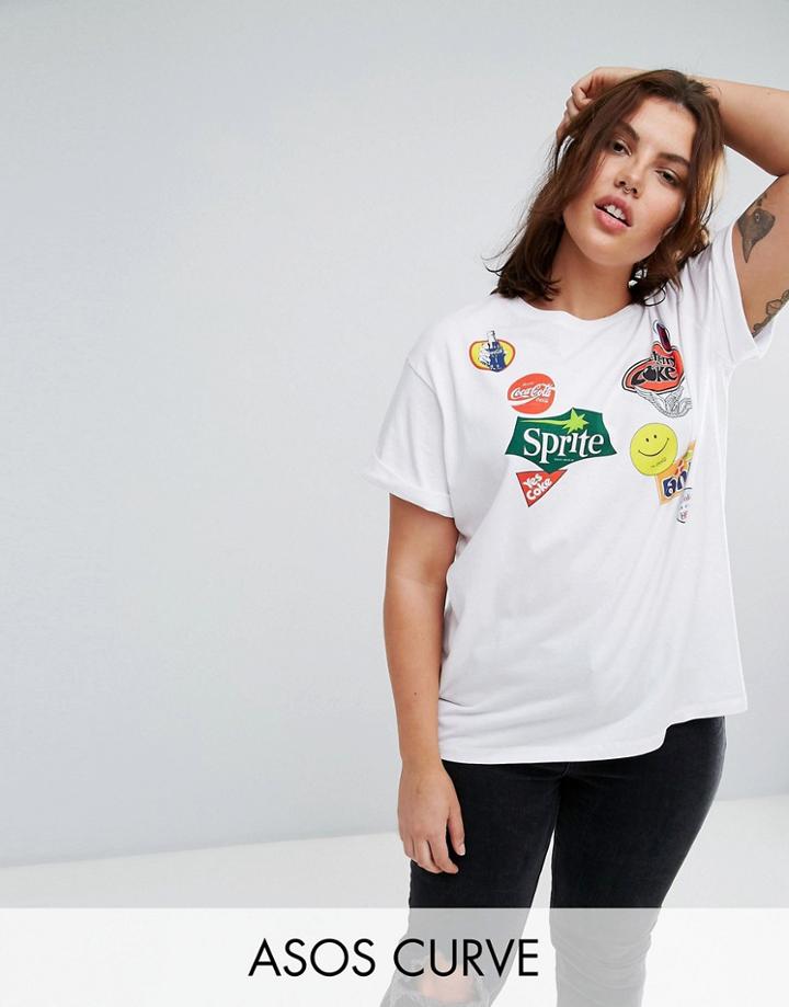 Asos Curve T-shirt With Coca Cola Brand Badges - Multi