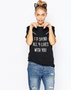 Adolescent Clothing Boyfriend T-shirt With Valentines Cat Print - Black