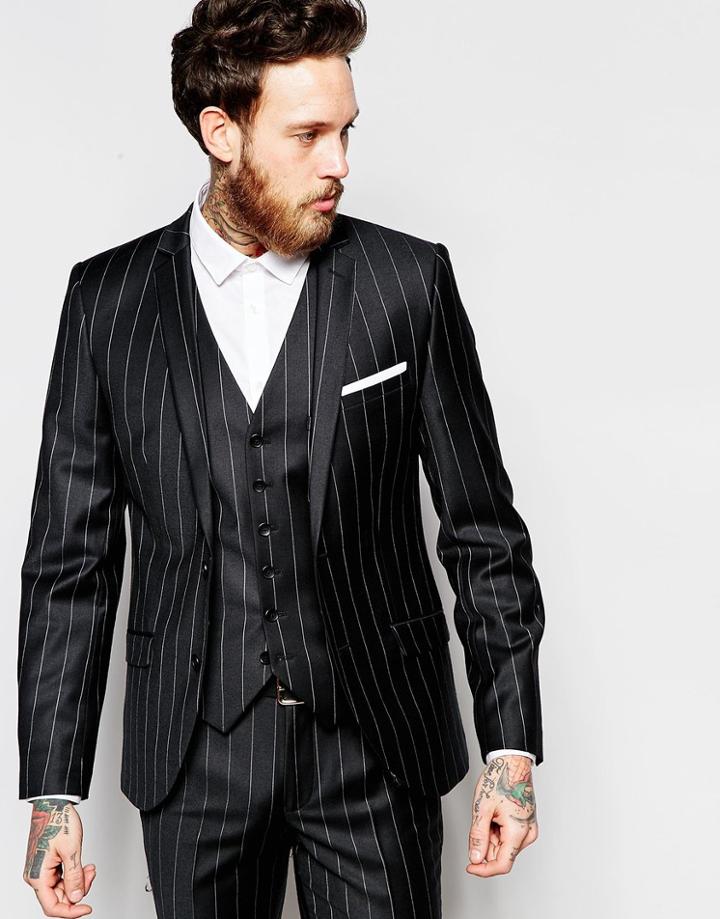 Heart & Dagger Chalk Stripe Suit Jacket In Skinny Fit - Black