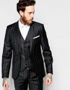 Heart & Dagger Chalk Stripe Suit Jacket In Skinny Fit - Black