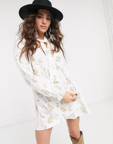 Free People Petit Fours Floral High Neck Mini Dress-white