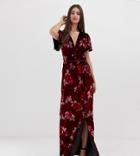 Asos Design Tall Velvet Floral Maxi Dress With Tassel Belt - Multi