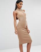 Club L Bandage Mesh Dress - Camel