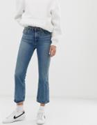 Asos Design Recycled Egerton Rigid Cropped Flare Jeans In Mid Stonewash Blue