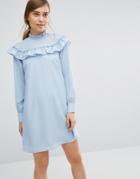 Vero Moda High Neck Ruffle Mini Dress - Blue