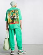 Asos Dark Future X Claude Monet Oversized T-shirt With Large Back Graphic Print In Green
