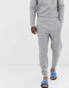 Boss Bodywear Waffle Texture Logo Waistband Cuffed Sweatpants - Gray