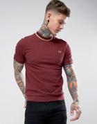 Fred Perry Reissues Tipped Pique T-shirt In Burgundy - Red