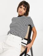 Selected Femme Cotton Perfect T-shirt In Black Stripe-multi