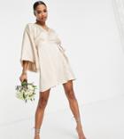 Tfnc Petite Bridesmaid Kimono Sleeve Satin Wrap Mini Dress In Mink-pink