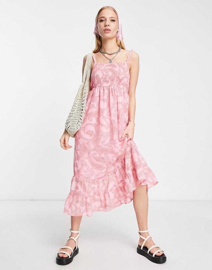 Violet Romance Shirred Bust Midi Dress In Paisley Print-multi