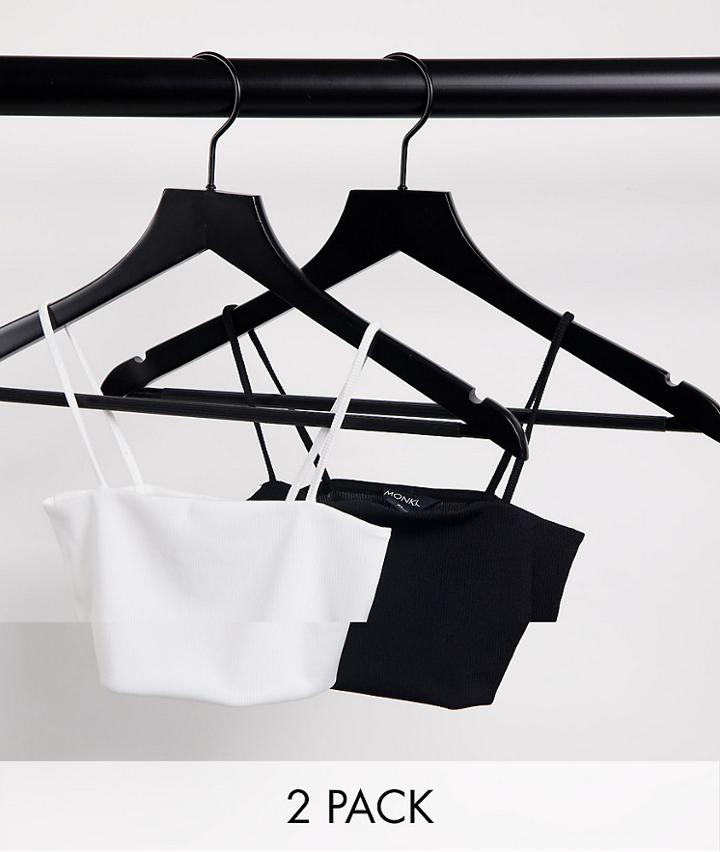 Monki Alice 2 Pack Crop Cami Tank In Black And White-multi
