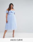 Asos Curve Wedding Tulle Bardot Midi Skater - Blue