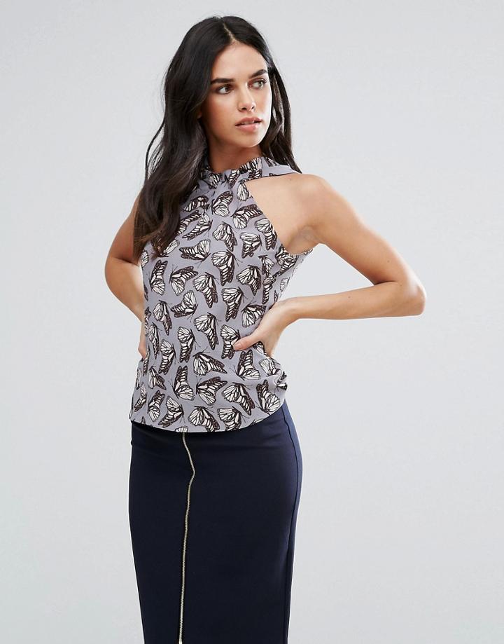Vesper Butterfly Print Halterneck Top - Multi