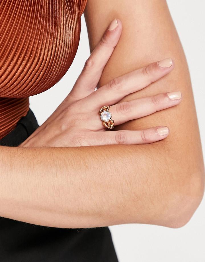 Designb London Crystal Claw Setting Ring In Gold