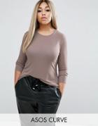 Asos Curve Top With Slouchy Rib And Drape Back - Beige