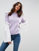 Asos Sweater With Fabric Flared Sleeves - Purple