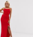 Club L London Petite Square Neck Midaxi Dress In Red - Red