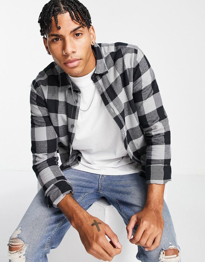 Only & Sons Buffalo Check Slim Fit Shirt In Gray-grey