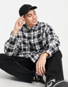 Topman Oversized Check Shirt With Back Print In Mono-black