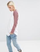 Asos Longline T-shirt With Contrast Sleeve - White