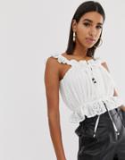 Fashion Union Lace Crop Top With Wooden Ties-cream