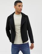 Burton Menswear Asymmetric Biker Jacket In Black - Black