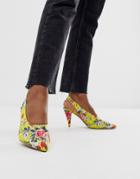 Asos Design Stormie Slingback Mid Heels In Floral-multi