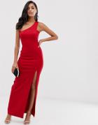 Ax Paris Strapless Side Split Maxi Dress - Red