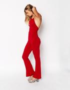 Asos Flare Jumpsuit With Halter Neck - Rust