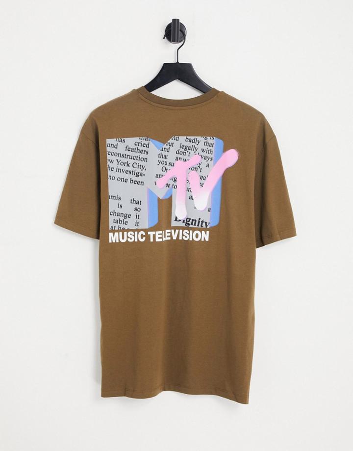 Only & Sons Mtv Oversize T-shirt With Back Print In Brown