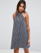 Asos Halter Neck Swing Dress In Stripe - Multi
