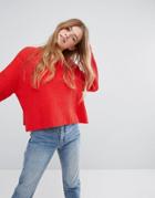 Monki Ribbed Knitted Boxy Sweater - Red