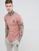Gym King Long Line Tee In Dusted Peach Marl - Pink