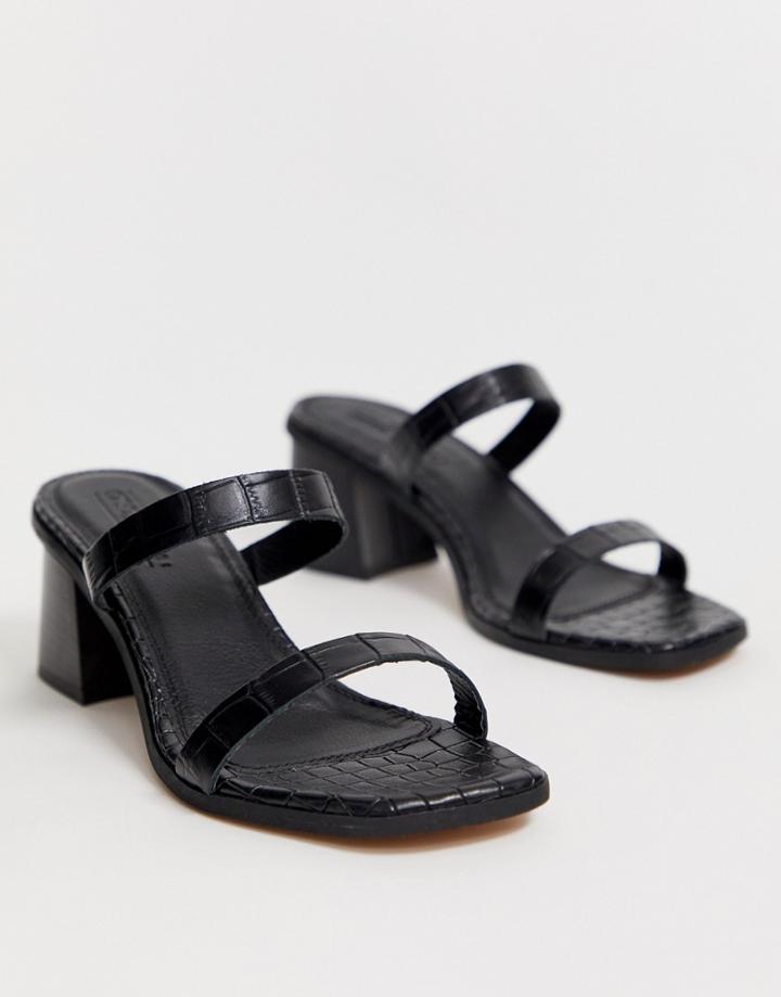 Asos Design High Class Leather Block Heeled Mid Mules In Black - Black