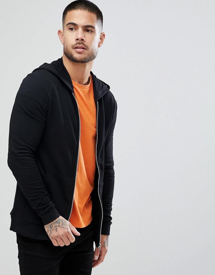 Asos Muscle Zip Up Hoodie In Black - Black