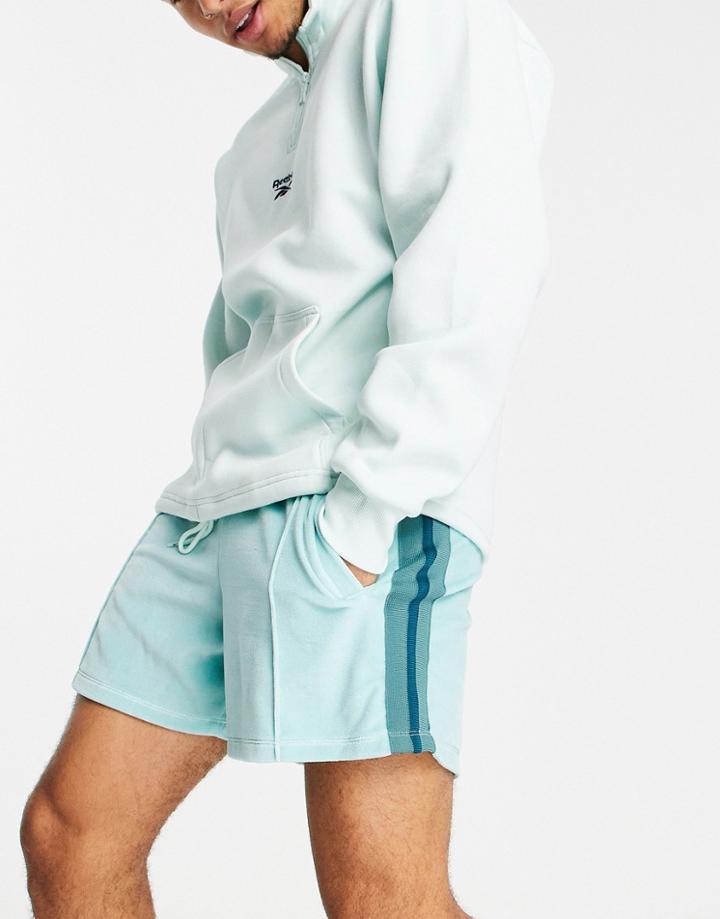 Asos Design Oversized Velour Shorts In Blue Green With Side Tape - Part Of A Set