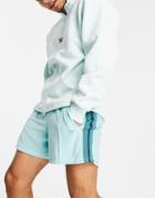 Asos Design Oversized Velour Shorts In Blue Green With Side Tape - Part Of A Set